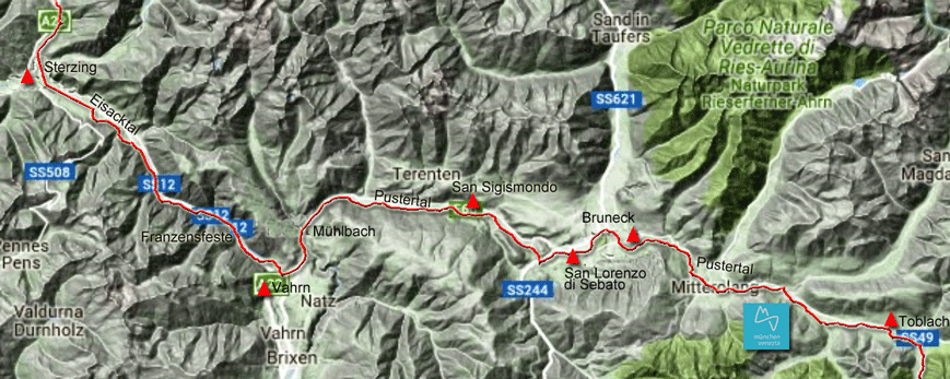 Karte zur Radtour von Sterzing nach Toblach