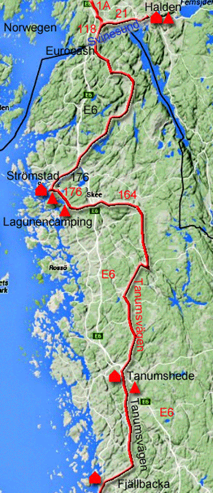 Karte zur Radtour von Fjällbacka nach Halden
