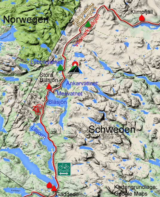 Karte zur Radtour von Gäddede nach Klimpfjäll