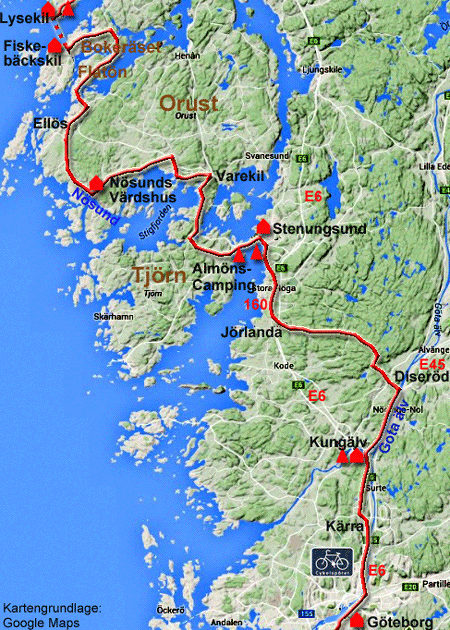 Karte zur Radtour von Göteborg nach Lysekil