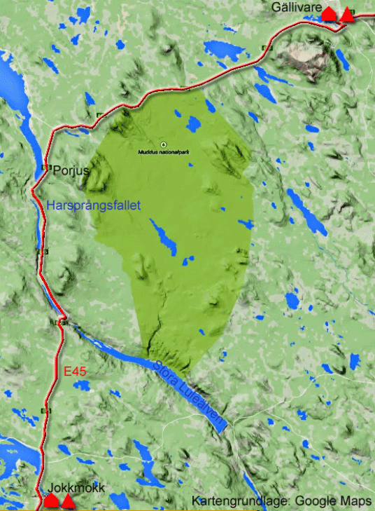 Karte zur Radtour von Jokkmokk nach Gällivare