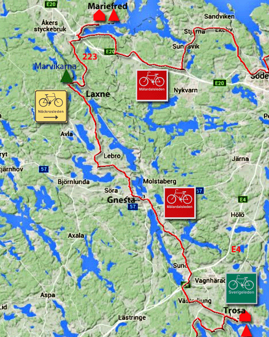 Karte zur Radtour von Mariefred nach Trosa, Schweden