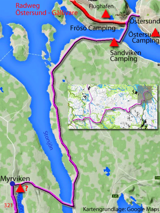 Karte zur Radtour von Myrviken nach Östersund