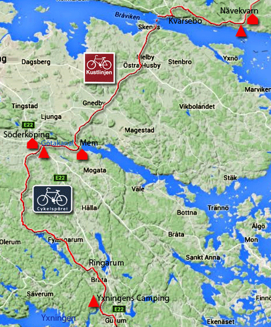 Karte zur Radtour von Nävekvarn nach Yxningen, Schweden
