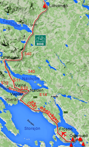 Karte zur Radtour von Östersund nach Lillholmsjö
