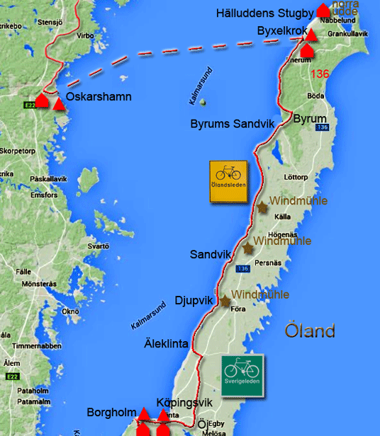 Karte zur Radtour von Oskarshamn nach Borgholm, Schweden
