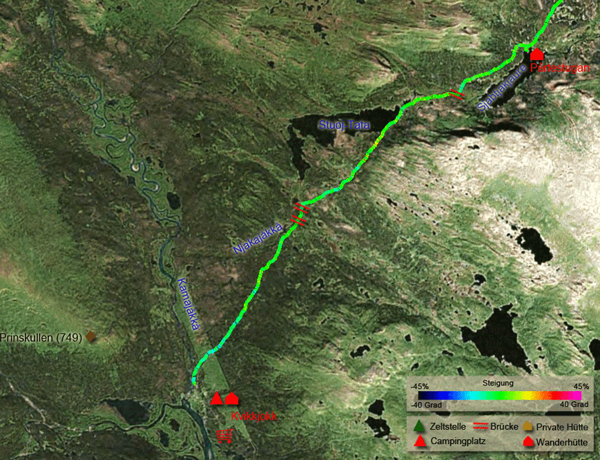 Route von der Pårtestugan nach Kvikkjokk
