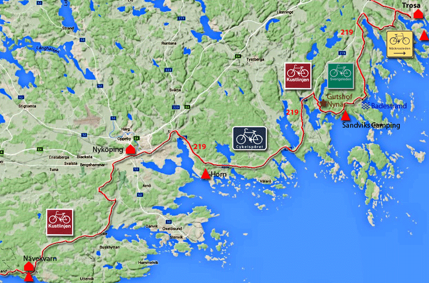 Karte zur Radtour von Trosa nach Nävekvarn, Schweden