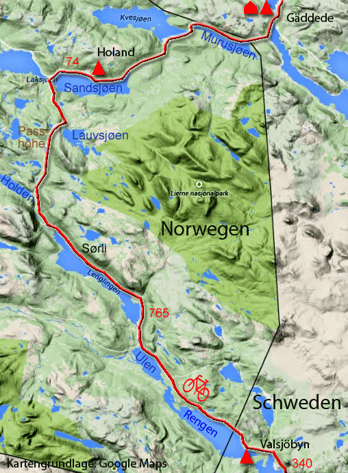 Karte zur Radtour von Valsjöbyn nach Gäddede