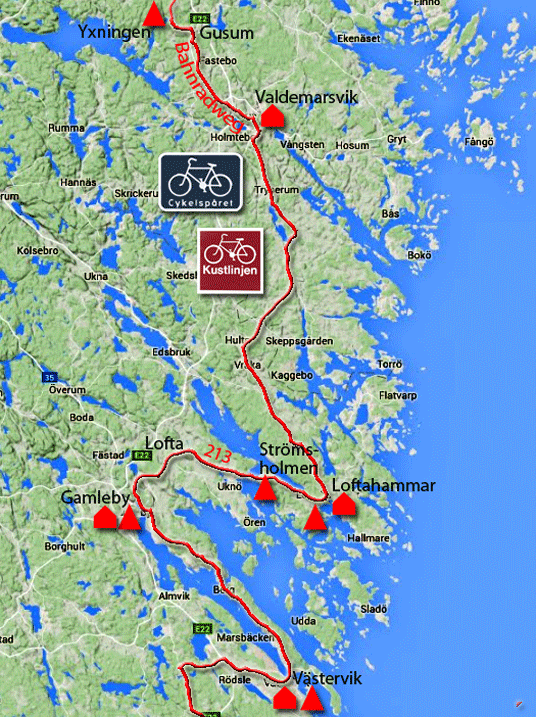 Karte zur Radtour von Yxningen nach Västervik, Schweden