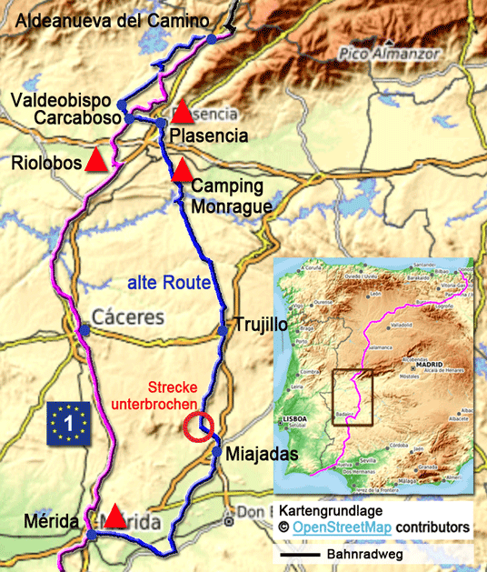 Bild: Karte mit neuer und alter Route des Eurovelo 1