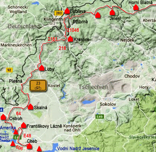Karte zur Radtour von Horni Blatná nach Cheb