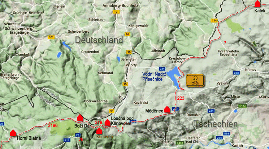 Karte zur Radtour von Kalek nach Horni Blatná